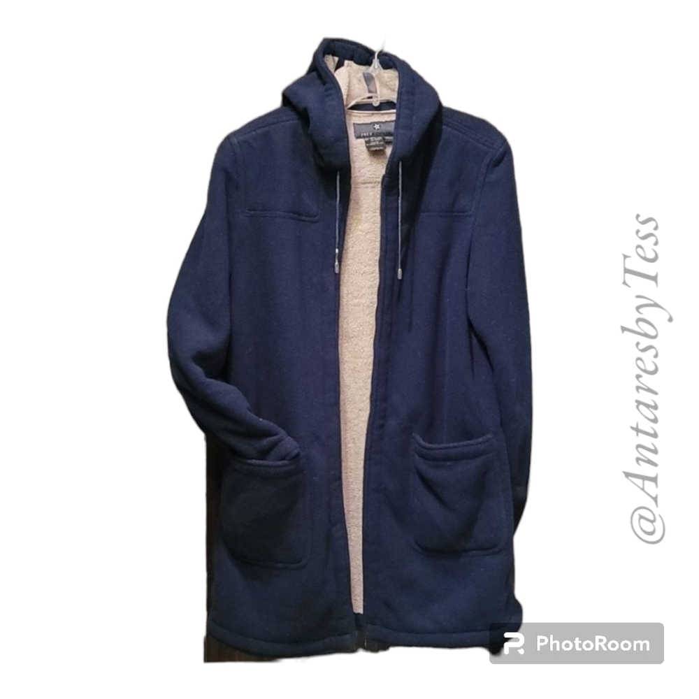 Free Country coat hooded XL womens dark blue sherpa fleece cabincore